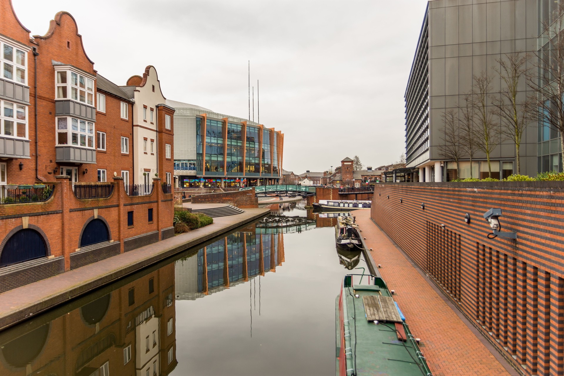 Day View of boat canal in Coventry City Centre, Birmingham.